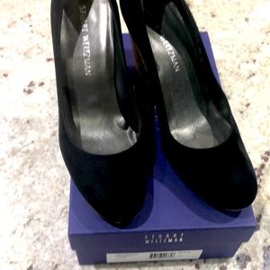 Stuart Weitzman Swoon Black suede 3-1/2 cork wedge